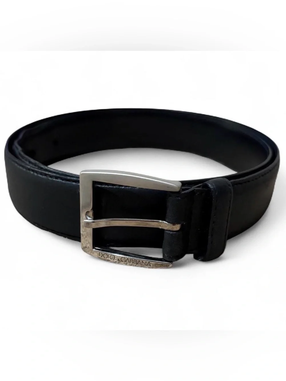 Dolce & Gabbana Black Leather Belt with Silver Buckle Size 48/90 Made in Italy